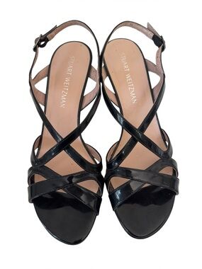 Stuart Weitzman Black Patent Crisscross Slingback Heels
